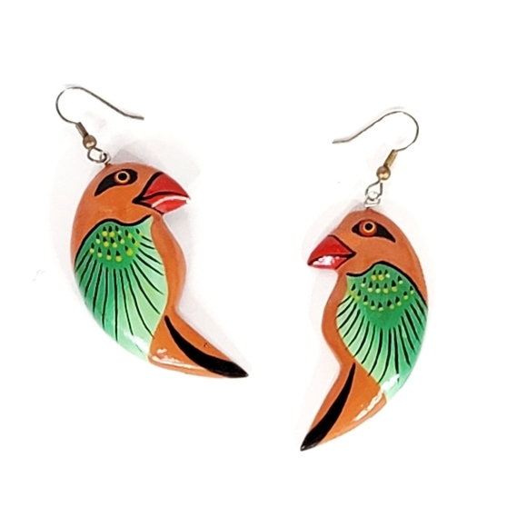 Jewelry - Vintage Handpainted Bird Earrings